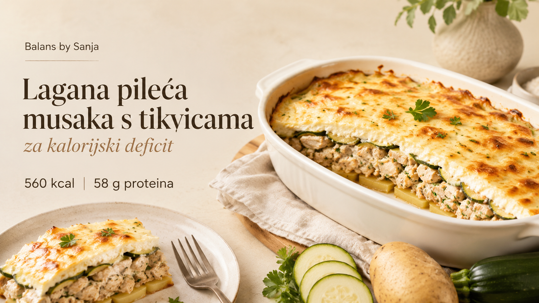 Lagana pileća musaka s tikvicama za kalorijski deficit – 560 kcal i 58 g proteina
