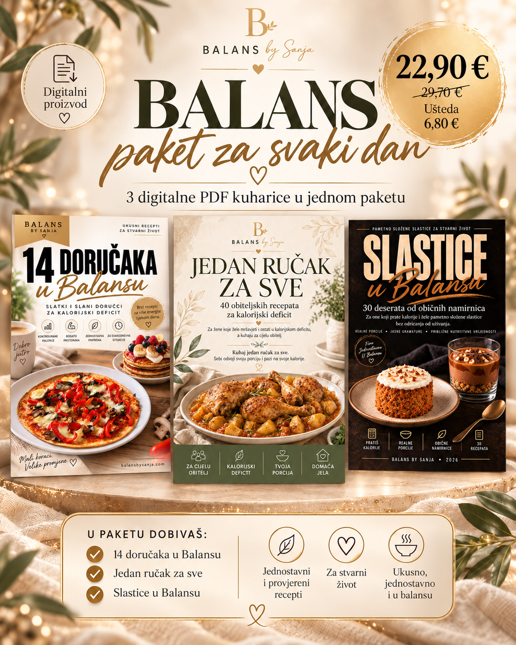 BALANS paket za svaki dan – 3 PDF kuharice za kalorijski deficit: doručci, obiteljski ručkovi i slastice