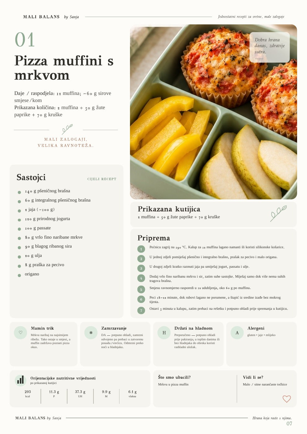 Primjer recepta iz MALI BALANS kuharice za djecu - pizza muffini s mrkvom i lunchbox ideja