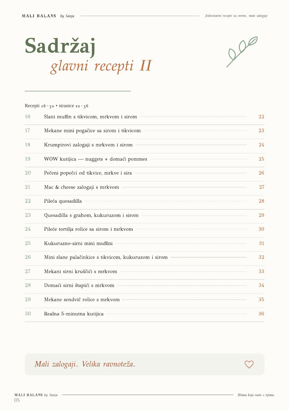 Sadržaj MALI BALANS PDF kuharice za djecu - recepti 16 do 30