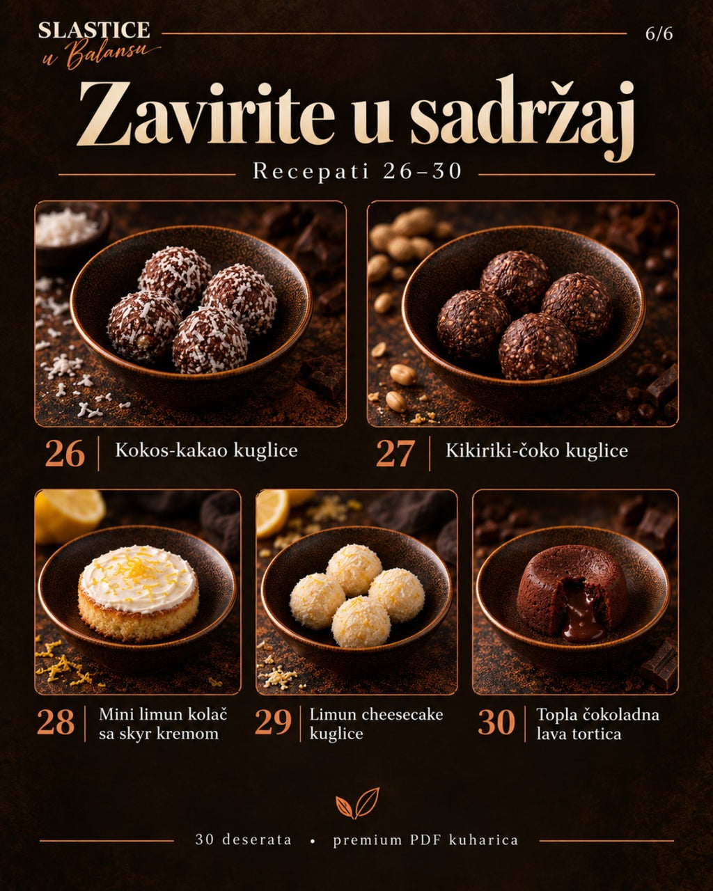 Slastice u Balansu – kokos kuglice, kikiriki čoko kuglice, limun cheesecake i lava tortica